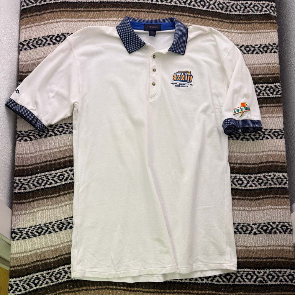 Vintage 1999 Super Bowl XXXIII Denver Broncos Gatorade White Polo Shirt Sz XLT